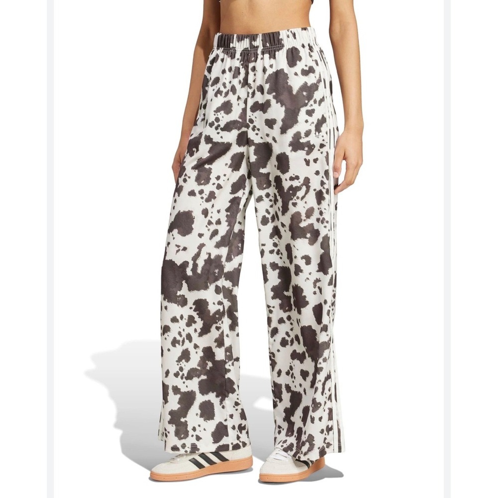 adidas Originals Cow Print Satin Wide Leg Track Pants – Brown/White – Size XL